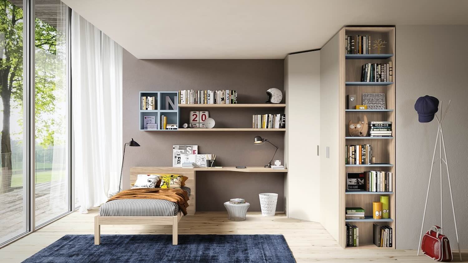 Italian Siloma Set K13 children's bedroom featuring blue accents and wood furniture at ArkNova Interiors Paphos showroom in Cyprus