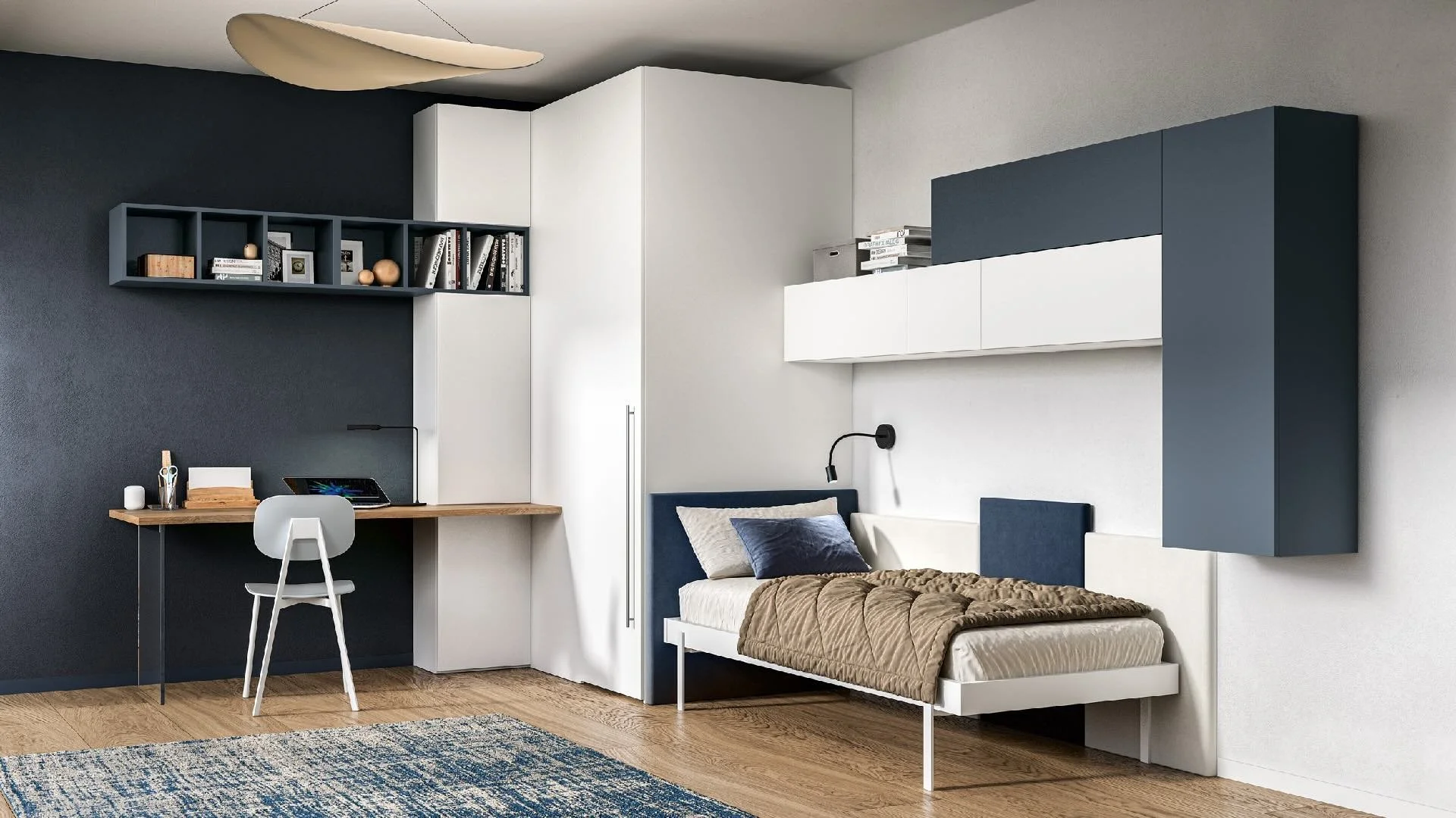Siloma Set Y01 Italian kids bedroom with integrated desk, wall storage and single bed – ArkNova Interiors Cyprus