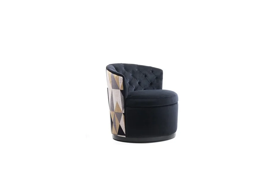 Albani Divani Desireé Italian navy velvet tufted swivel armchair with geometric detail at ArkNova Interiors Paphos showroom in Cyprus