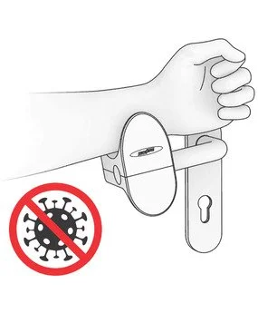 Novoferm ARMO Safety Device Italian hands-free hygienic door handle for fire-rated doors at ArkNova Interiors Paphos Cyprus