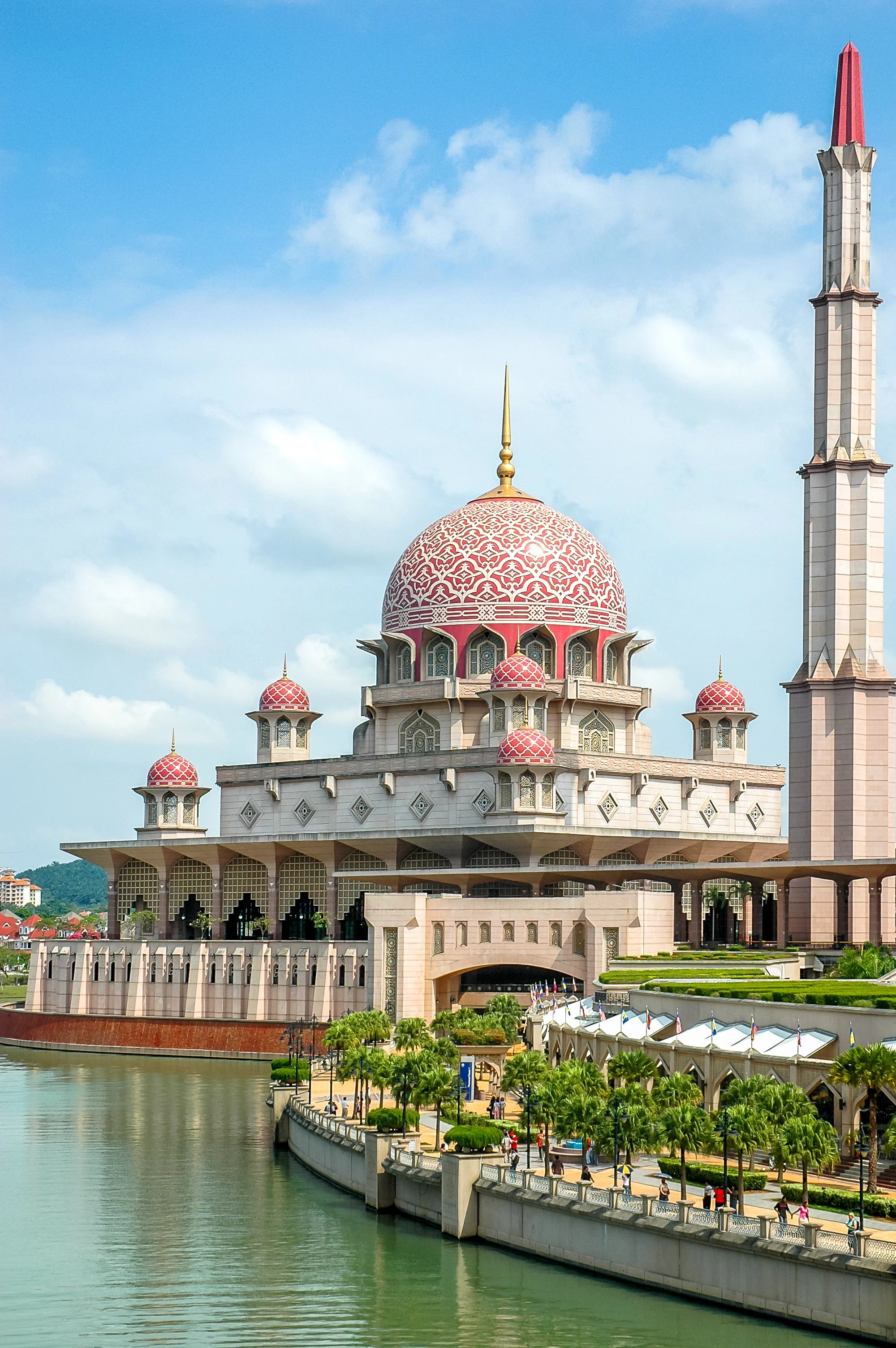 The Putra Mosque, Putrajaya, Malaysia.  Constructed of rose tinted granite and completed in 1999.