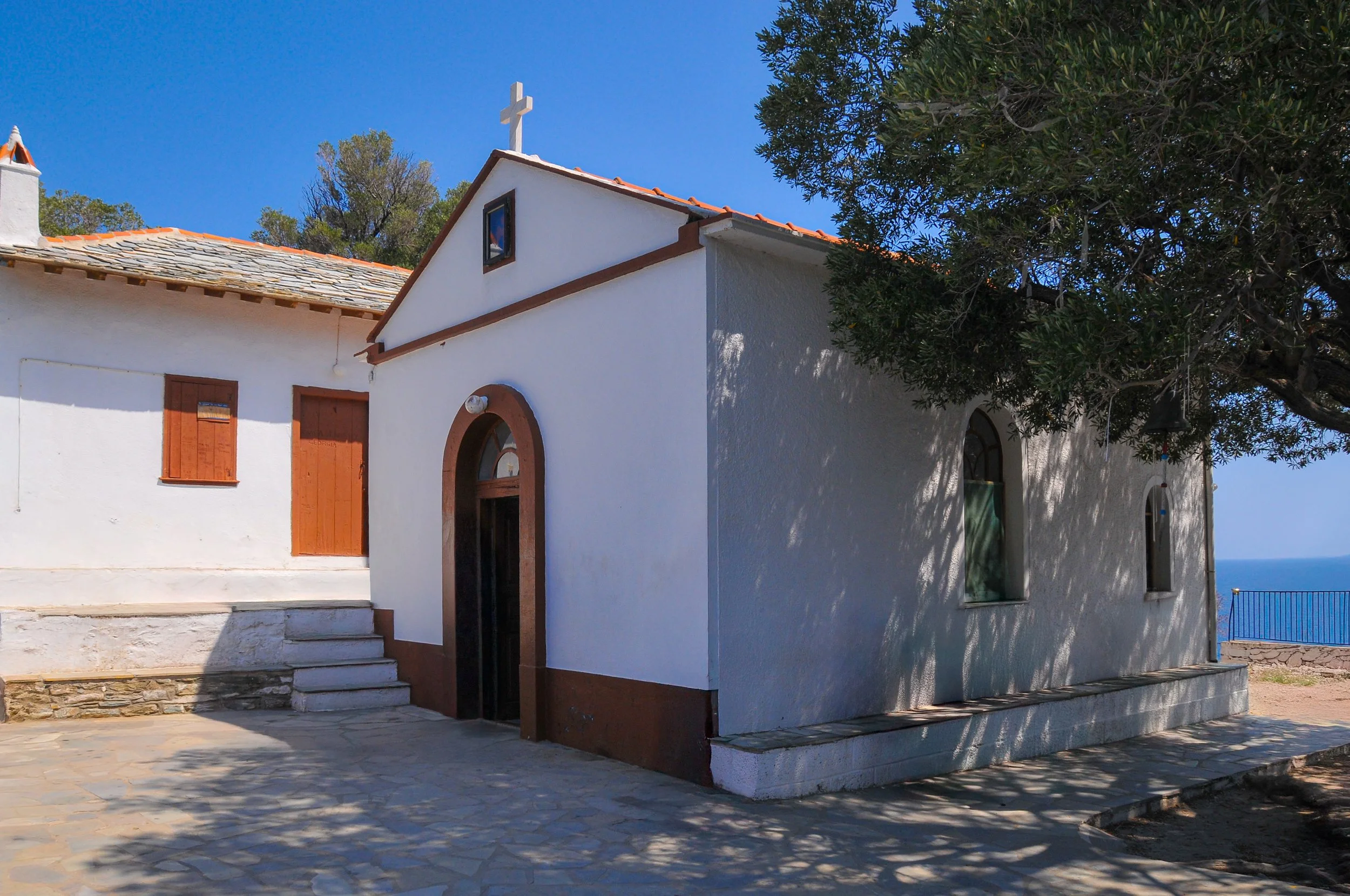 The Chapel of Agios Ioannis (Saint John) on the Greek Island of Skopelos.  Also known as the "Mamma Mia" Church after featuring in the film of the same name.
