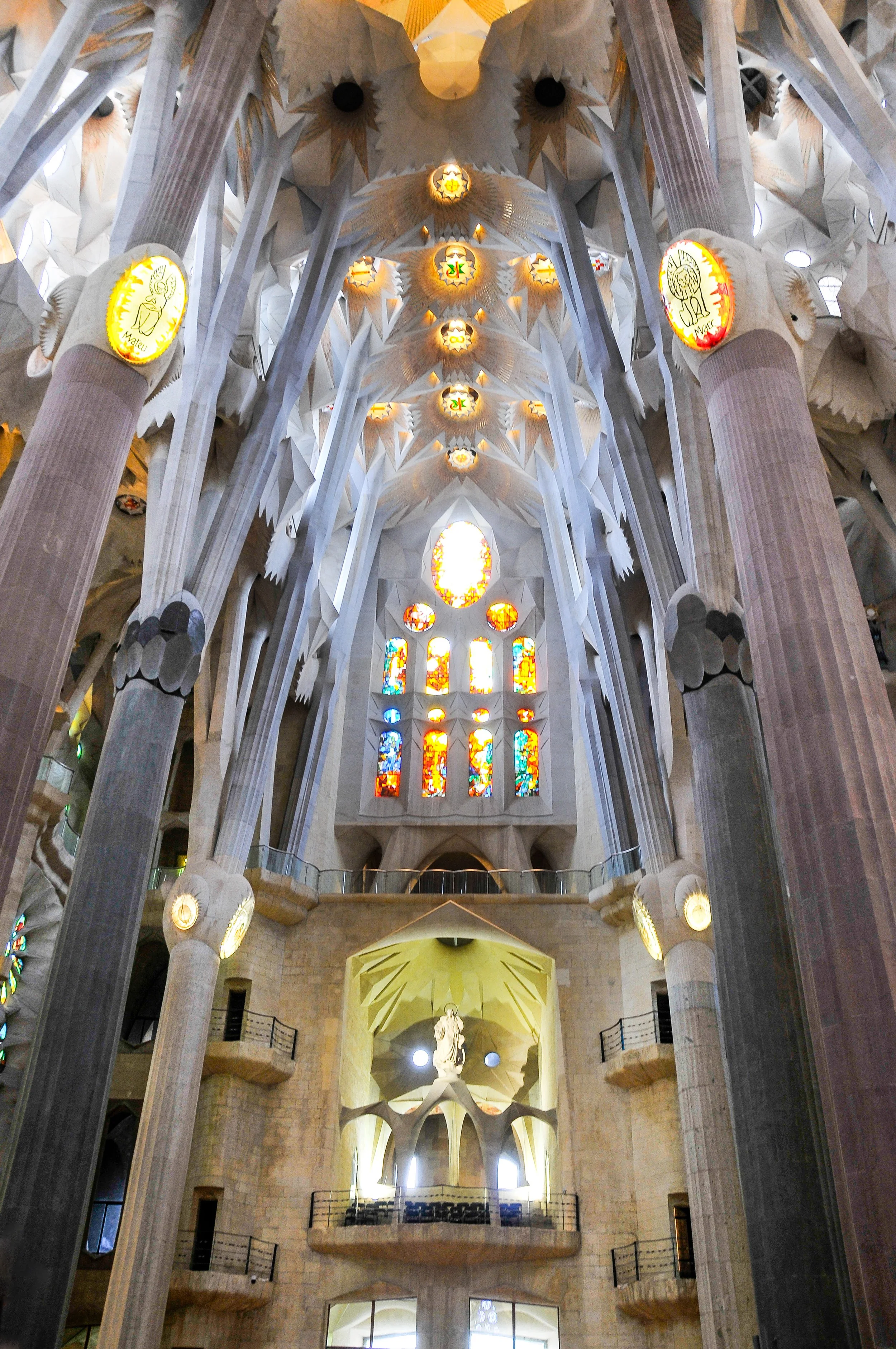 The interior of the Basilica de la Sagrada Familia, Barcelona.