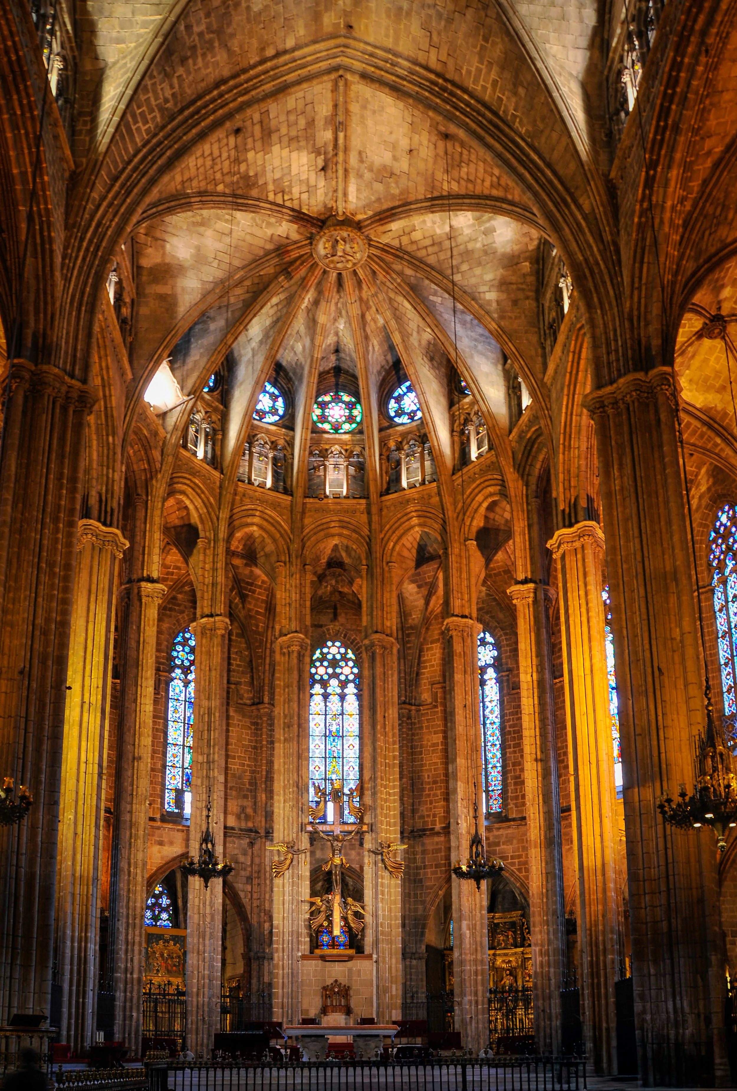 The interior of The Cathedral of the Holy Cross and Saint Eulalia (as known as Barcelona Cathedral), Barcelona.  Constructed from the 13th-15th centuries and completed in 1448.