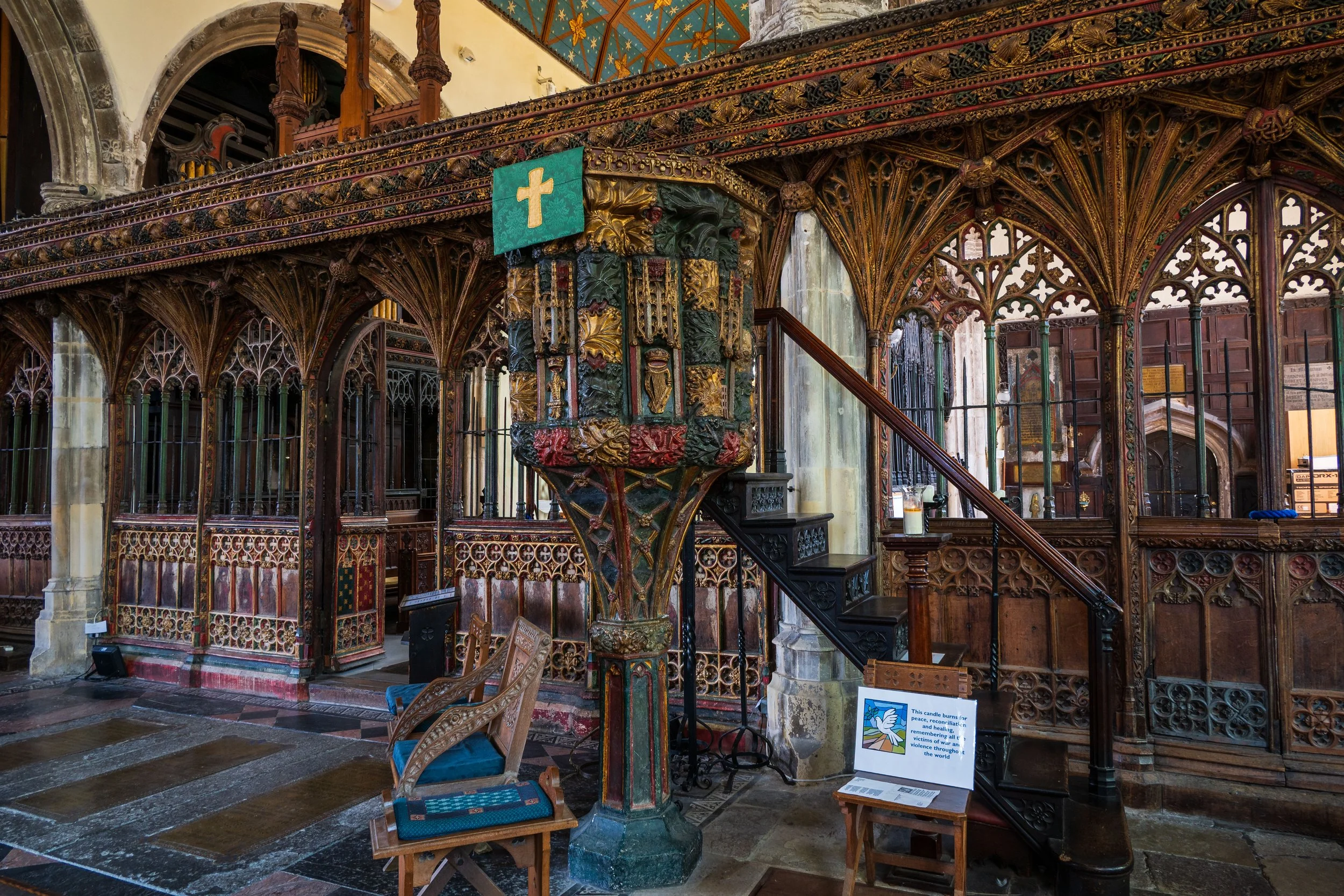 The interior of St. Saviours Church, Dartmouth, UK.