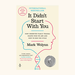 The cover of the book titled 'It Didn't Start With You' by Mark Wolynn, with the subtitle 'How inherited family trauma shapes who we are and how to end the cycle.' The cover features two interlinked profile outlines, one pink and one blue, against a white background.