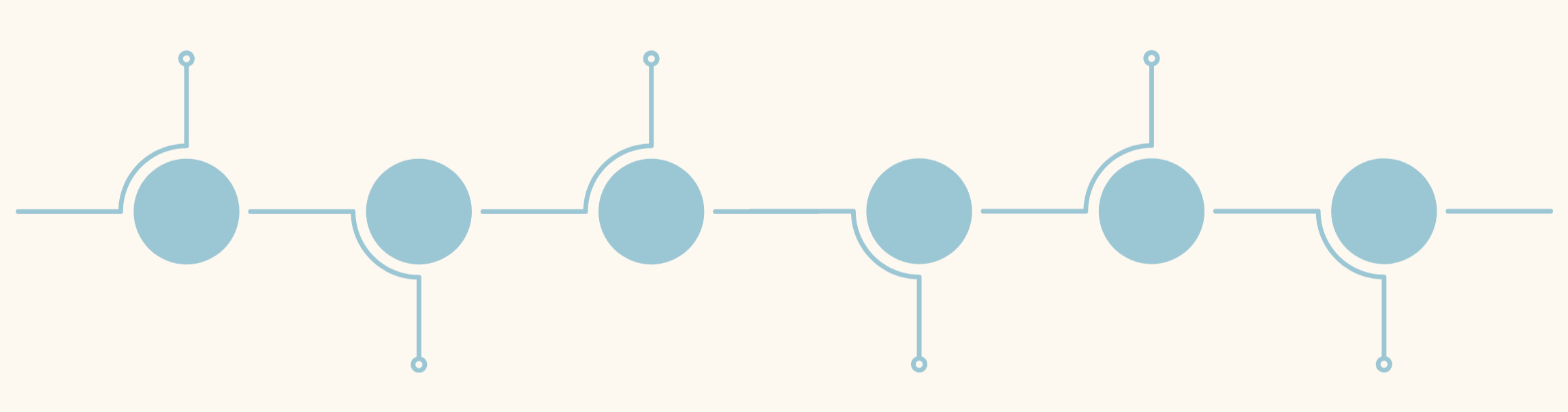 A digital diagram with interconnected blue circles and lines on a light background.