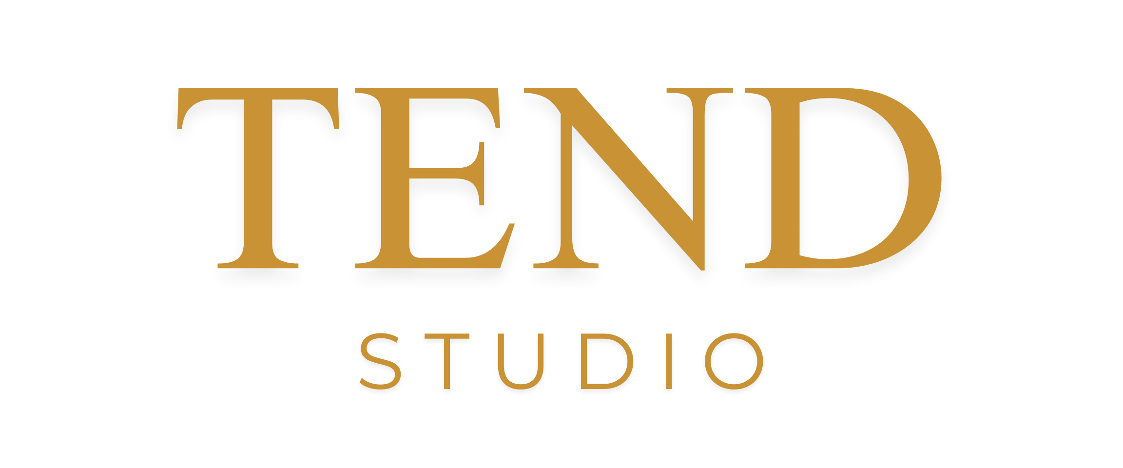TEND Studio logo with the word 'TEND' in large gold letters and 'STUDIO' in smaller gold letters below