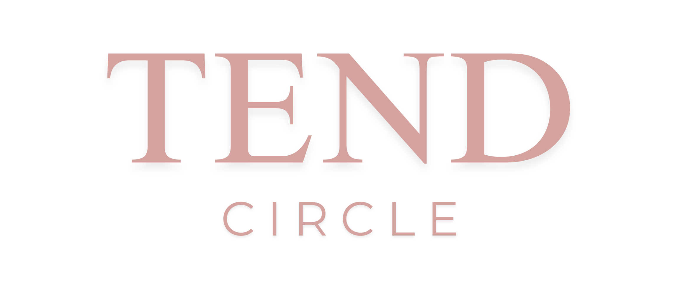 The logo of TEND Circle, featuring the word 'TEND' in large, serif, blush-colored font, with the word 'Circle' in smaller, uppercase, blush-colored font beneath.