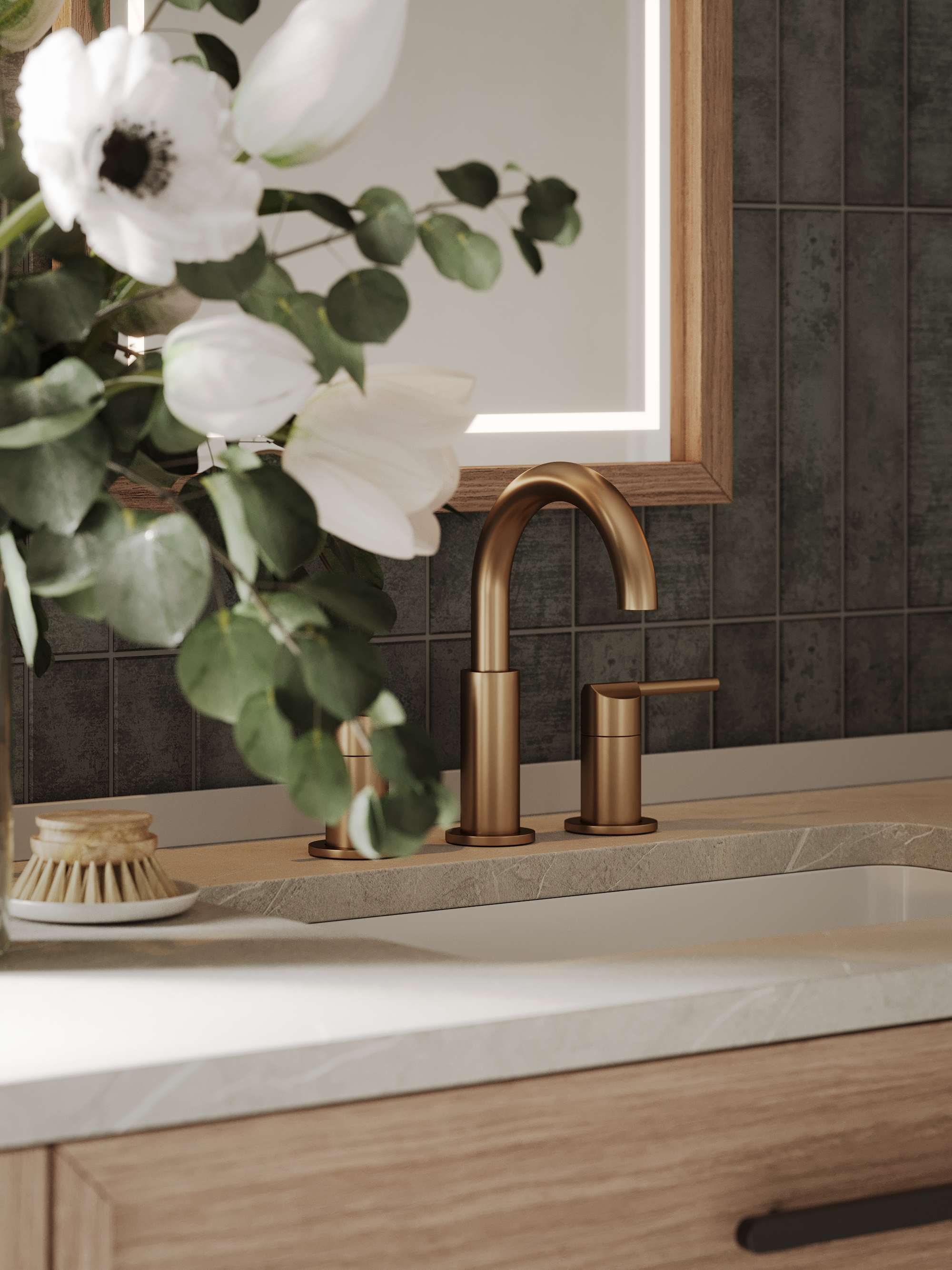 Soft Stone & Brass Spa Bathroom Remodel