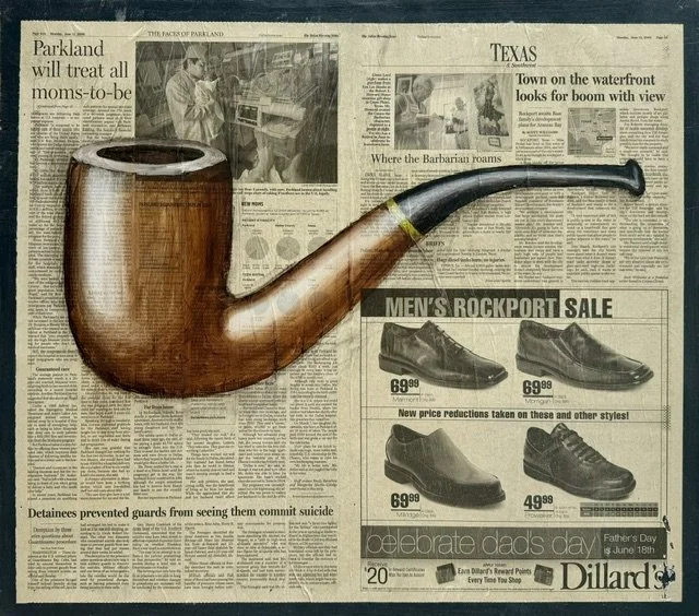 Ceci N'est Pas Une Magritte, 2005, Oil and Newsprint on Panel, 68.5cm x 61cm