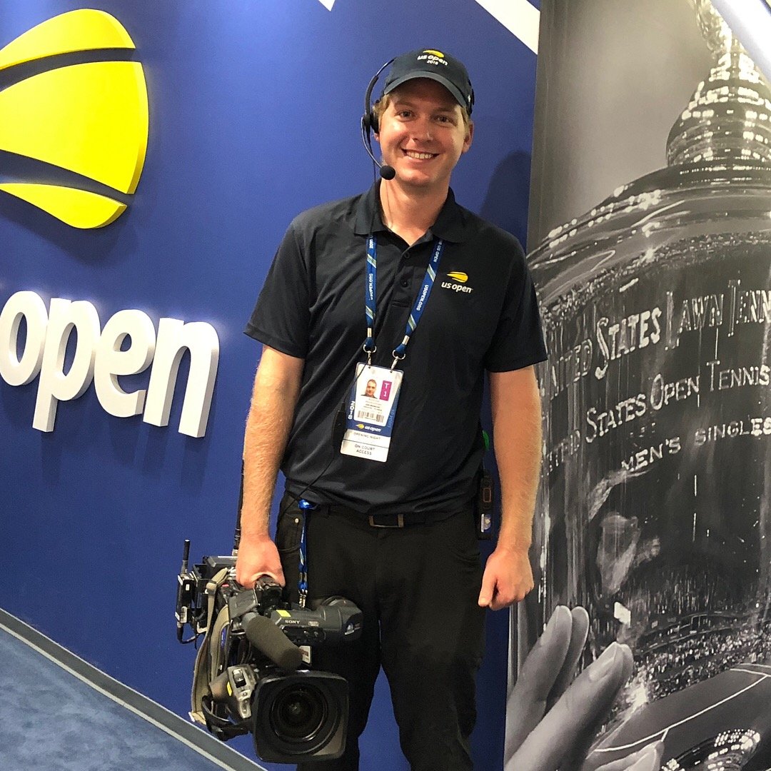 Andrew Henkelman in the "Players Hallway" of the U.S. Open Tennis Championships.