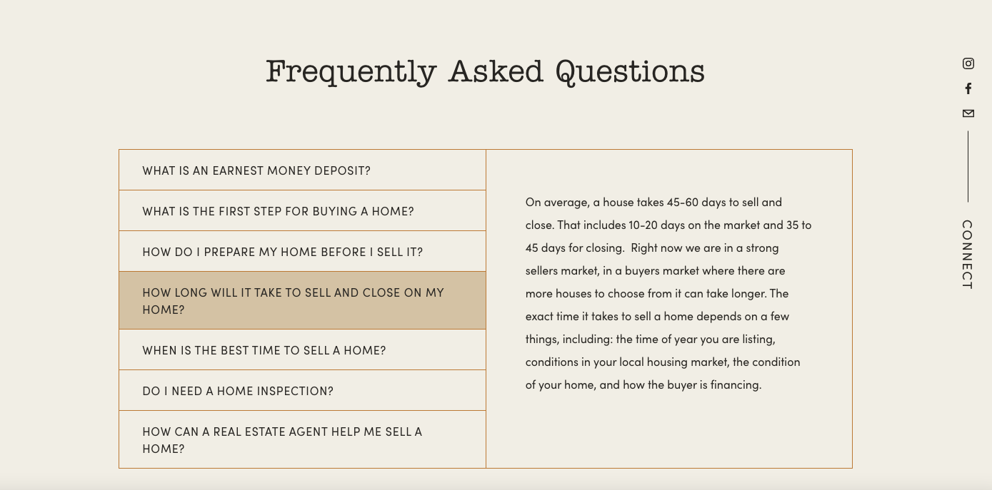   FAQs •  This interactive FAQs widget is a great way to concisely share question and response content in an interactive and on-brand way.