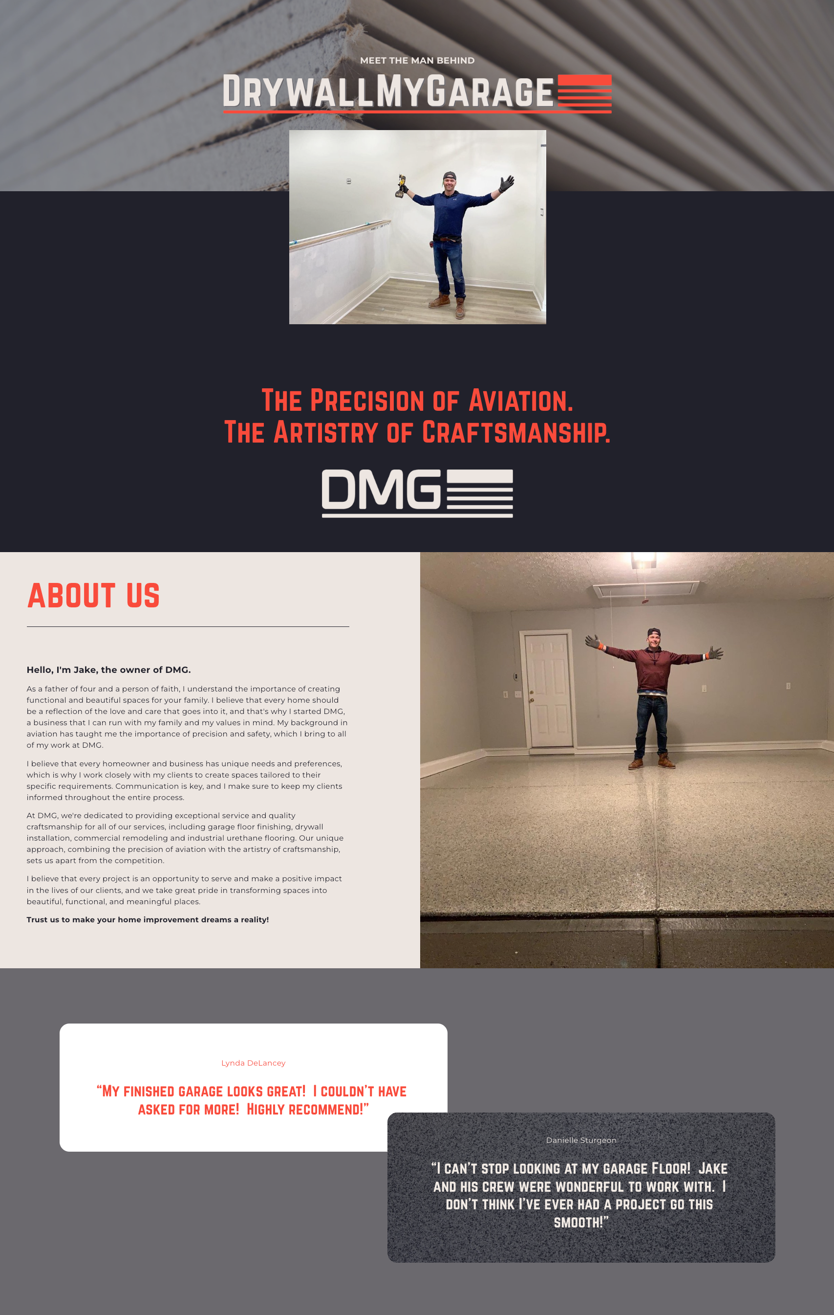  About •  Jake has a super interesting professional background, so we tailored his about page story to that with catch headlines and a heartfelt bio.