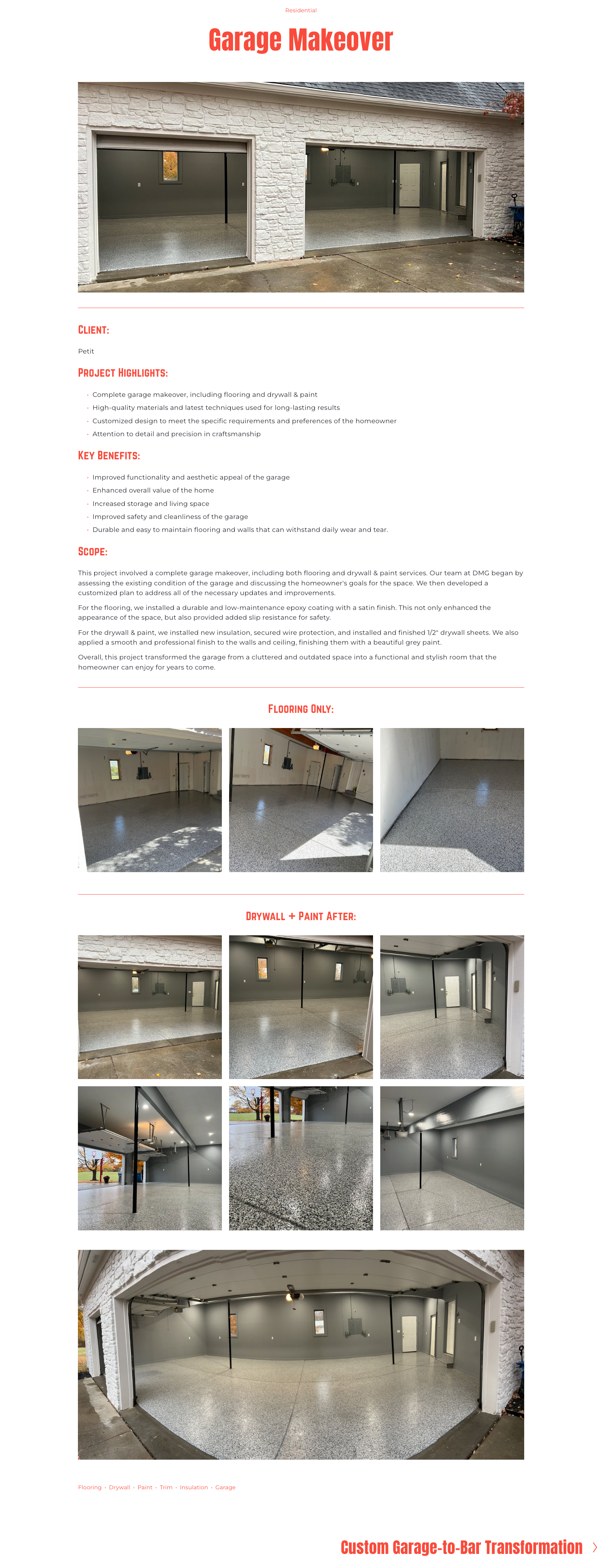  Portfolio Project Sample •  We built out a portfolio or "blog" of past projects to showcase more in-depth progress photos and details about the project to further build credibility and show the craftsmanship behind DMG's work.