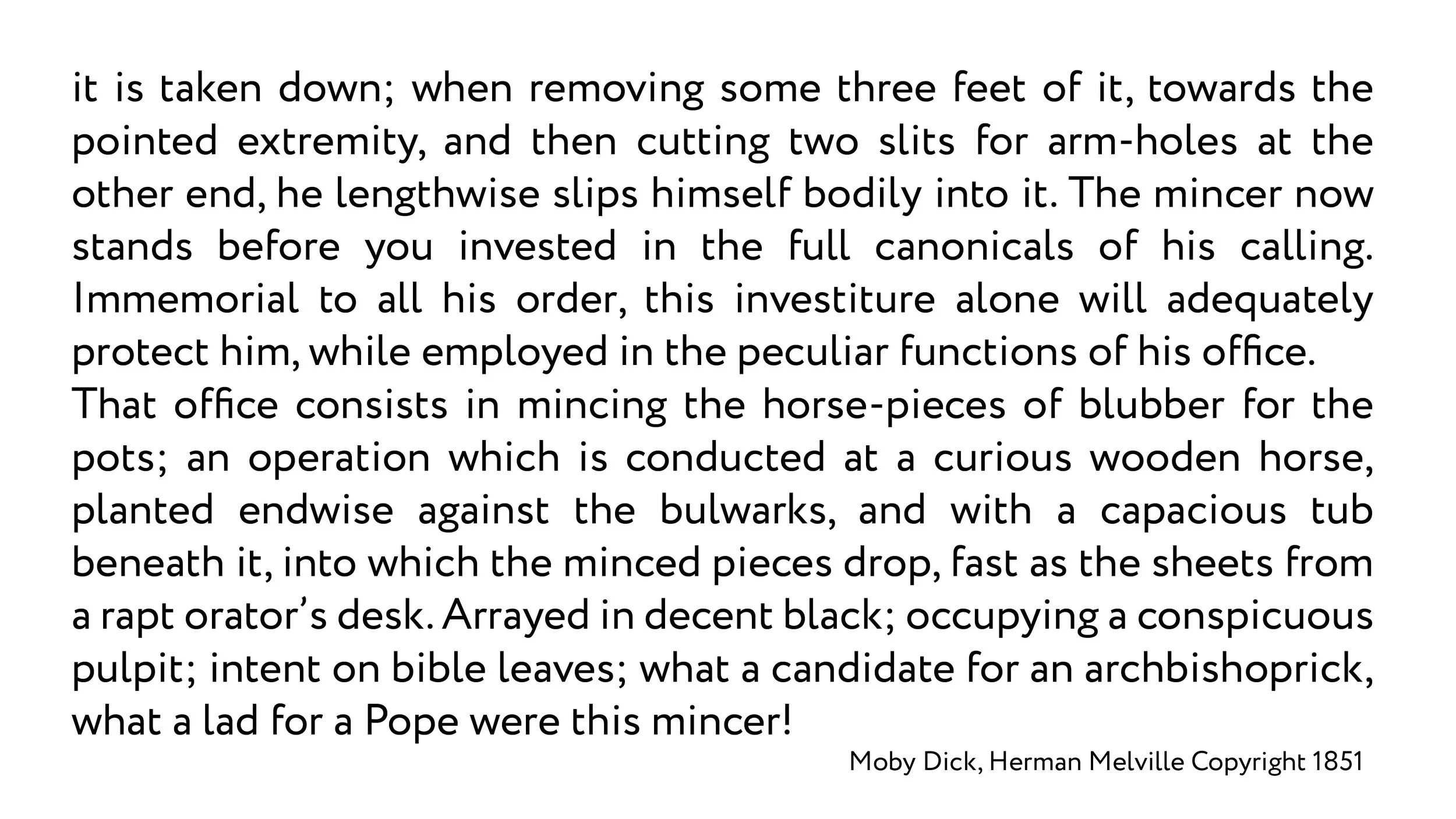 A page of text discussing a mincer used in an office, with a quote by Herman Melville from 1851 at the bottom.