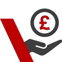 Hand and pound sign icon in red and grey colour