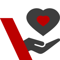 Hand and heart icon in red and grey colour