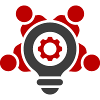 Grey and red Innovation and Collaboration icon