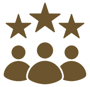 Three stylized human figures with three stars above them