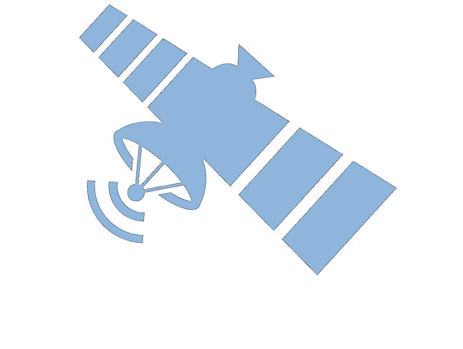 Icon: Satellite with radio transmission waves coming from it.