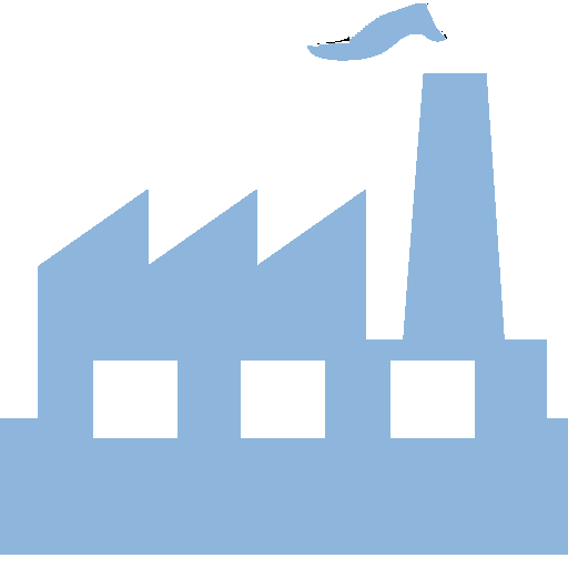 Icon: Simplified blue factory icon with a chimney emitting smoke.