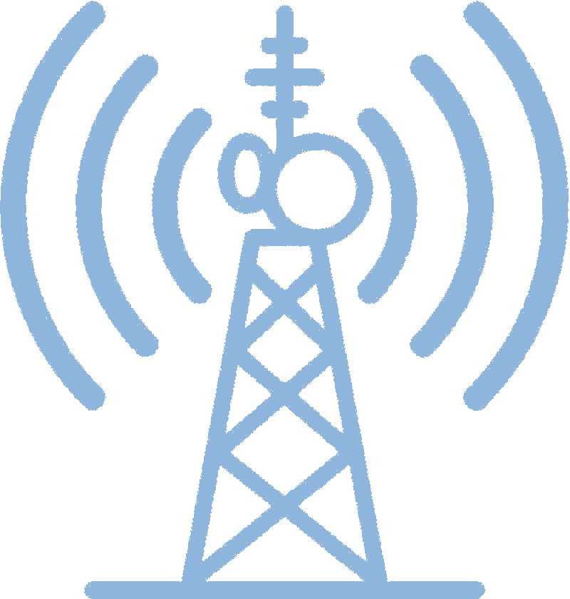 Icon:  Cell tower emitting radio waves.