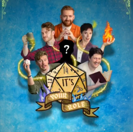 Six people surrounding a Dungeons & Dragons-style dice with a banner that says "Your Role" on a blue background.