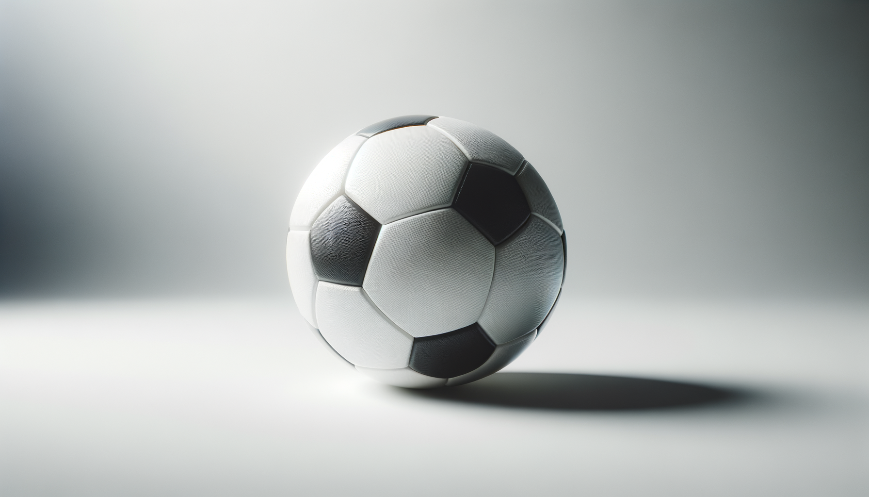 A black and white soccer ball on a plain light background with soft shadows.