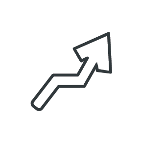 An upward trending arrow symbolizing growth or increase.