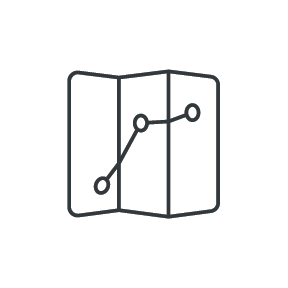Line graph on a folded map showing data points connected with a line.