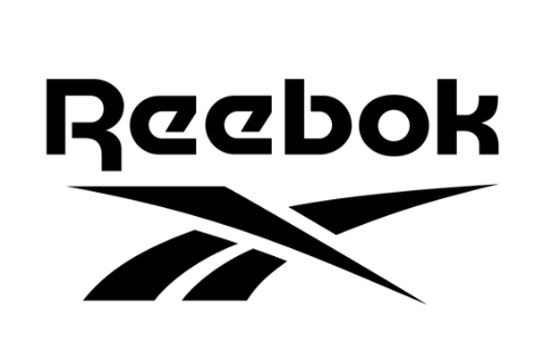 Black and white Reebok logo with stylized vector lines.