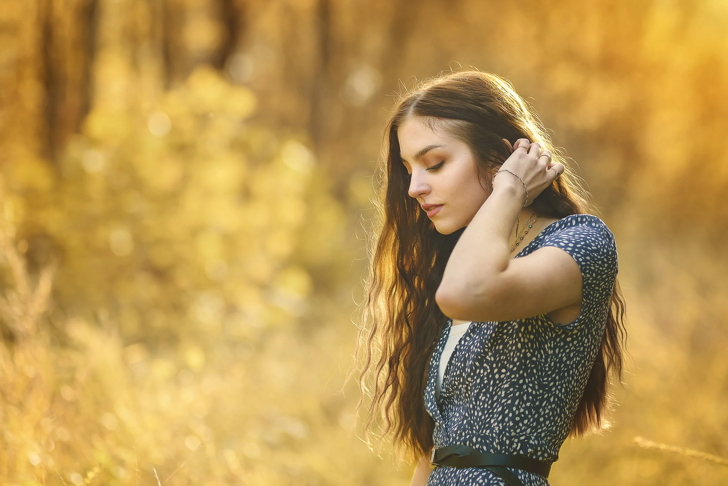 Charlotte nc senior girl in yellow field fall colors