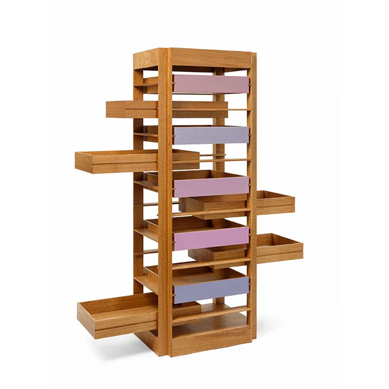 Holzregal mit offenen Schubladen in Pastellfarben von Martin Wilmes
