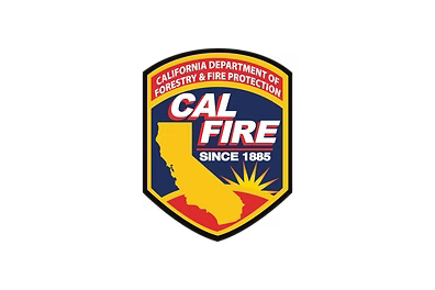 California Department of Forestry and Fire Protection CAL FIRE logo with a red, yellow, and dark blue color scheme, featuring a silhouette of California and a sunburst.