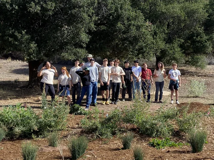Students in the completed native garden at Ojai Valley School