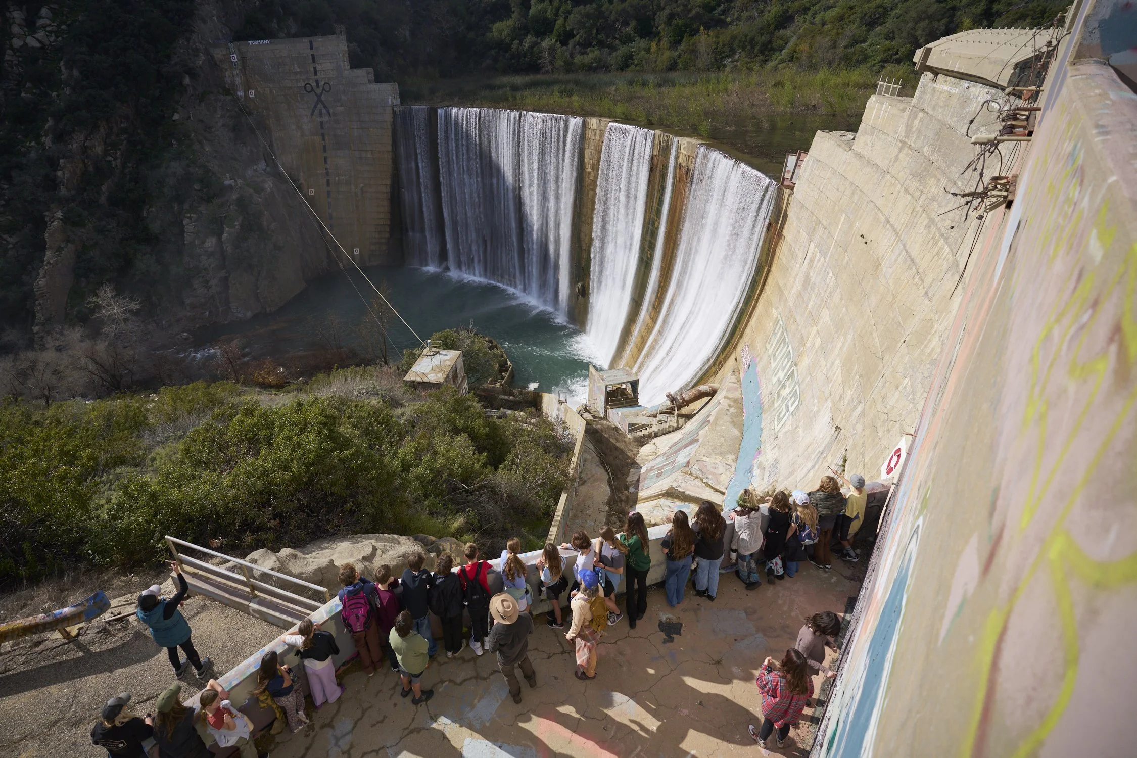 Sixth graders at the base of Matilija Dam