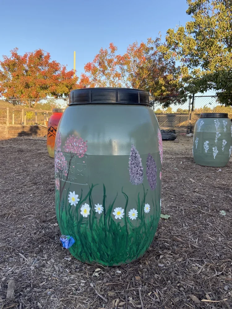 Hand-painted rain barrel