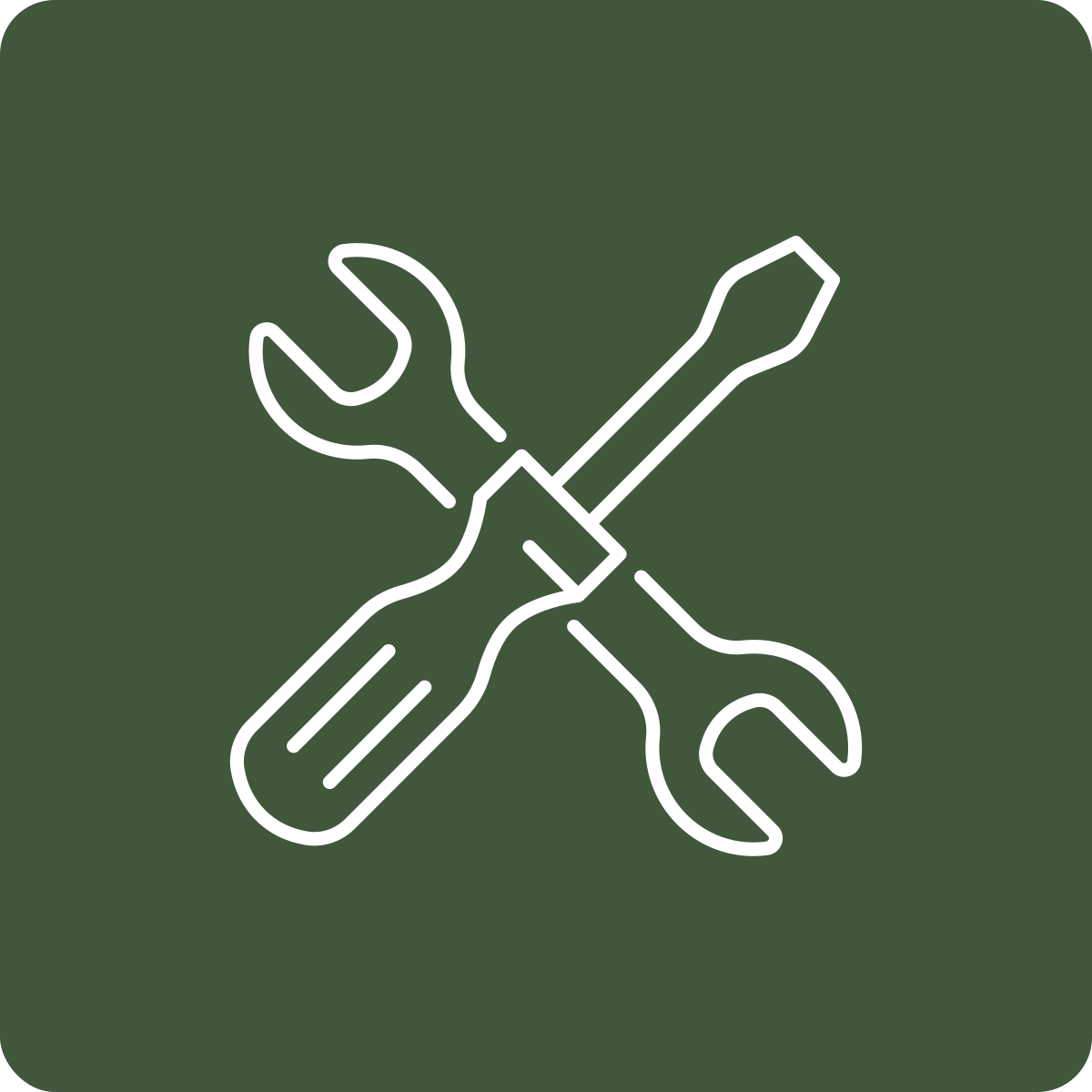 Icon of a screwdriver, wrench, and pliers crossed.