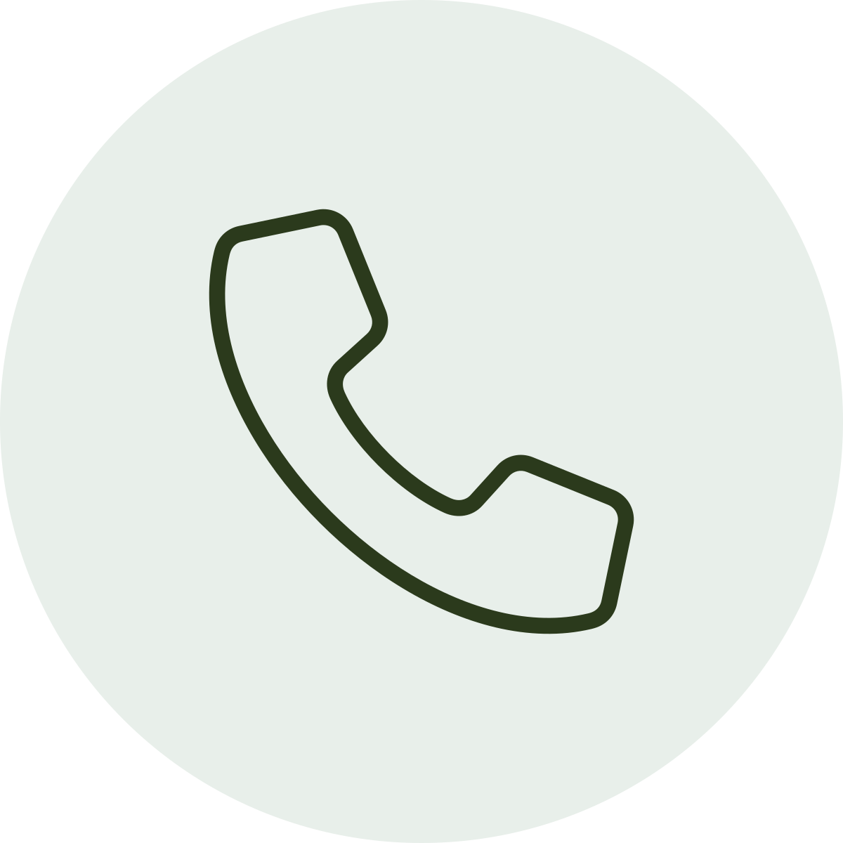 Icon of a telephone receiver on a circular light grey background.