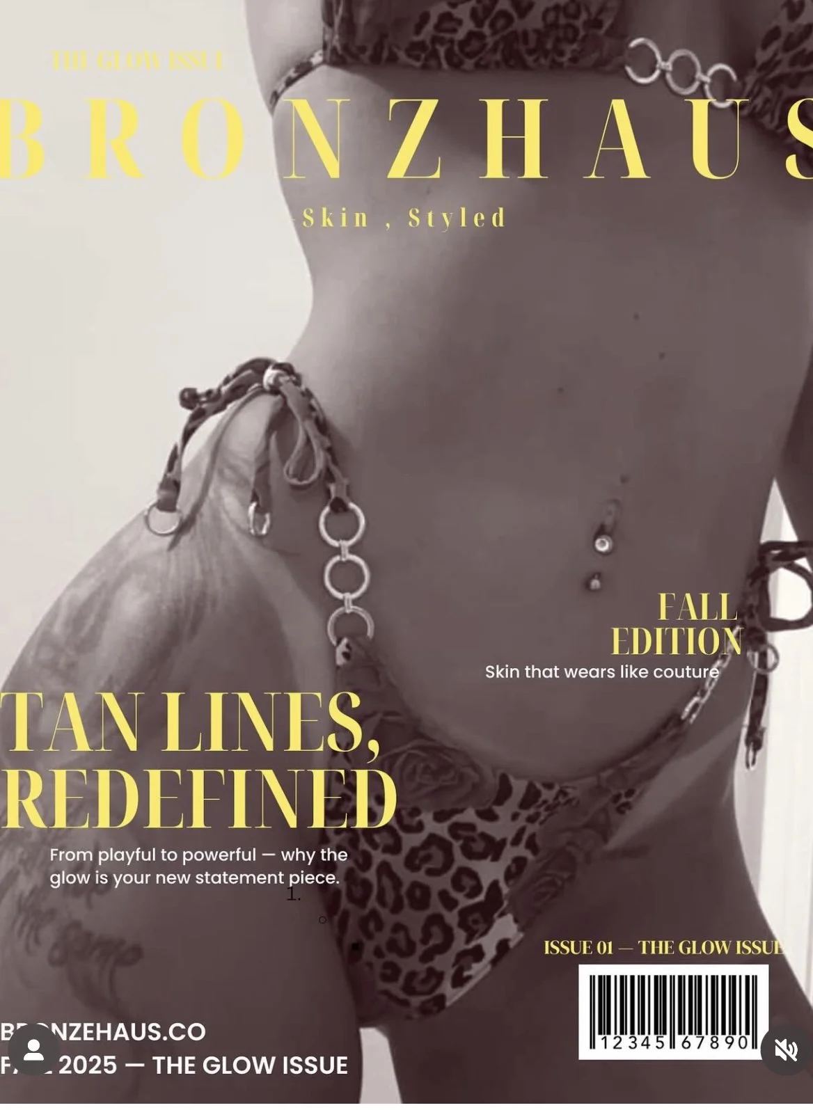 Close-up of a woman with tan line in high fashion editorial magazine cover.