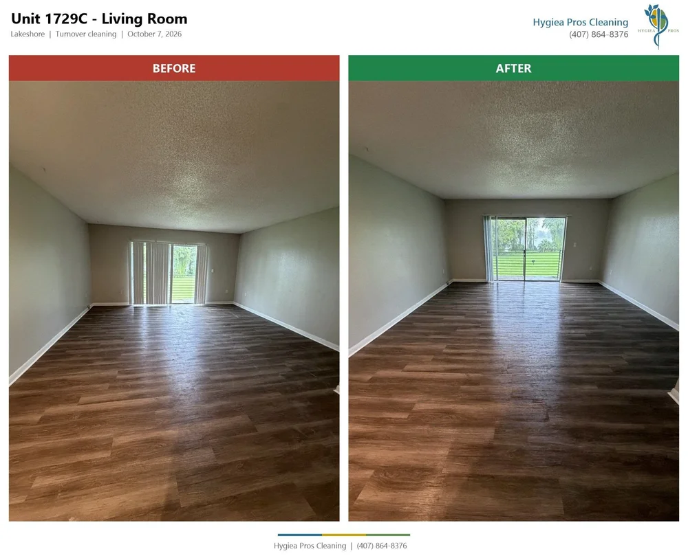 Before and after apartment living room turnover