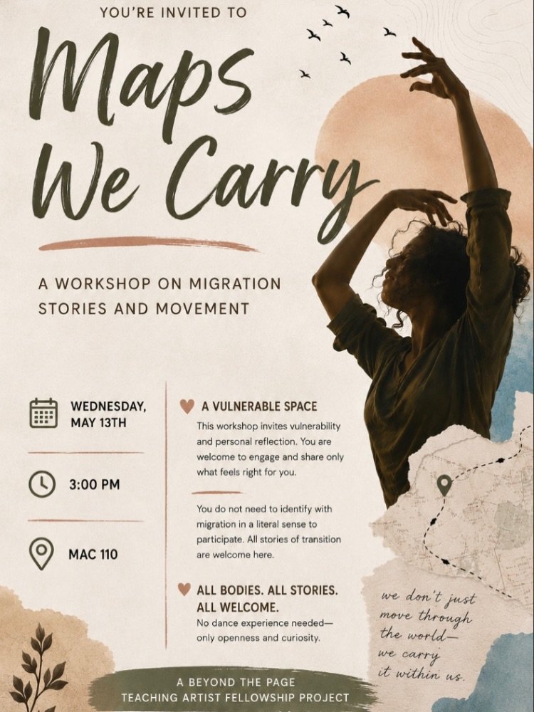 WORKSHOP ALERT 🚨🚨🚨

You&rsquo;re invited! Beyond the Page Fellow Odette Castillo (@odetteccp) brings you her Fellow Project this semester! Check out more details below.

&ldquo;This workshop explores migration, memory, and movement. Together, we w