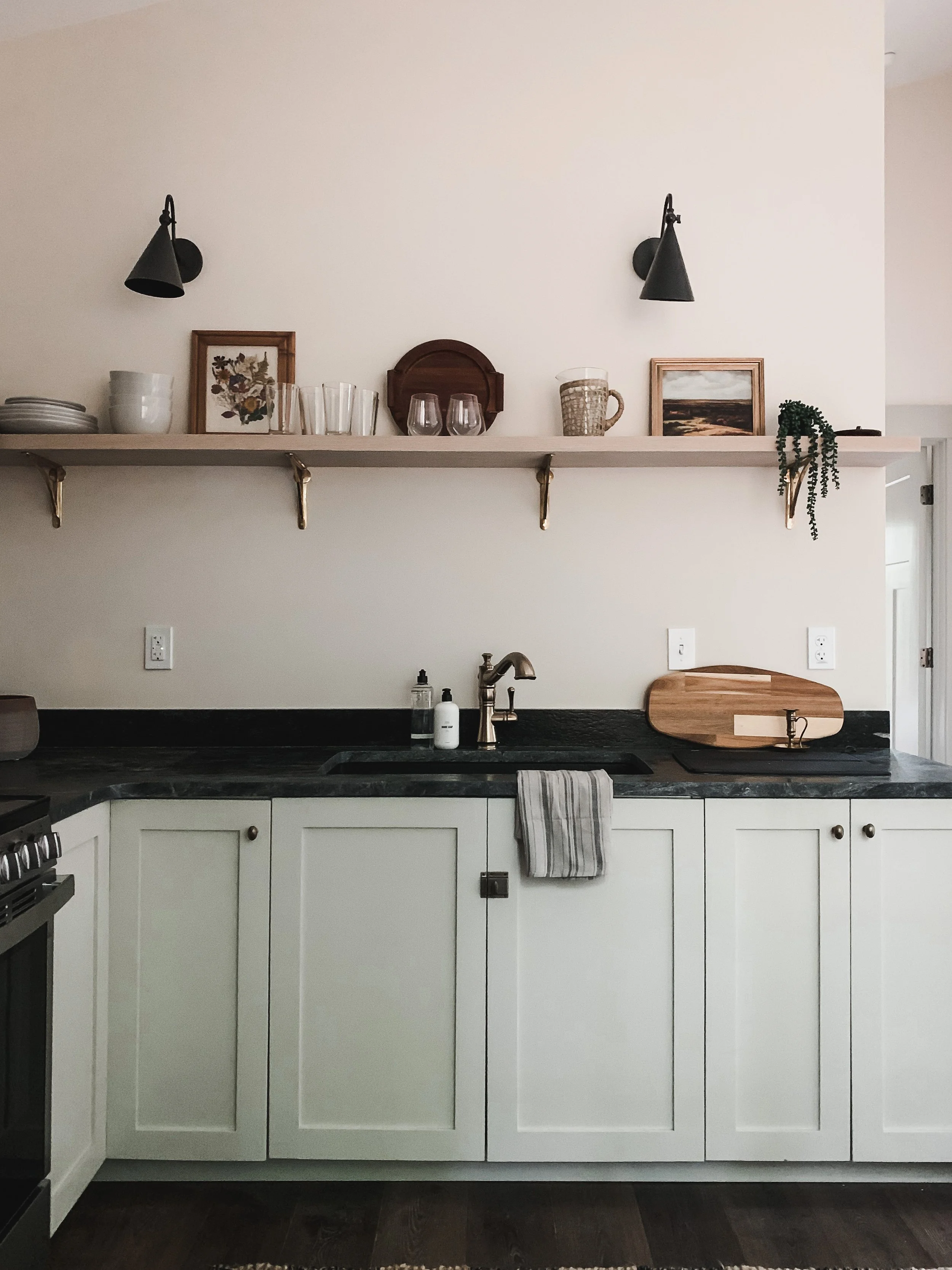 open shelves kitchen_brass brackets STR design hocking hills