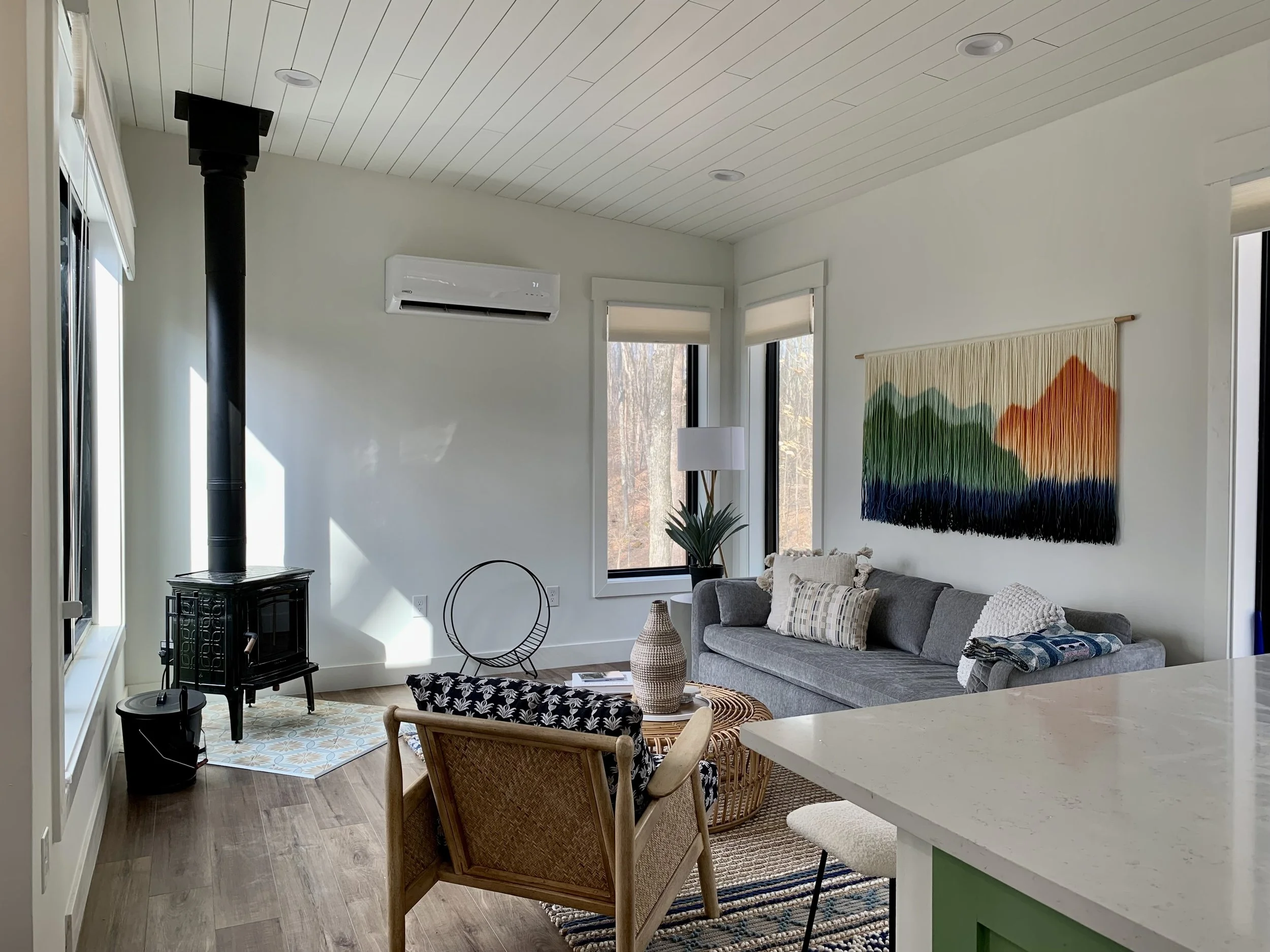wood burning stove STR boho cottage design