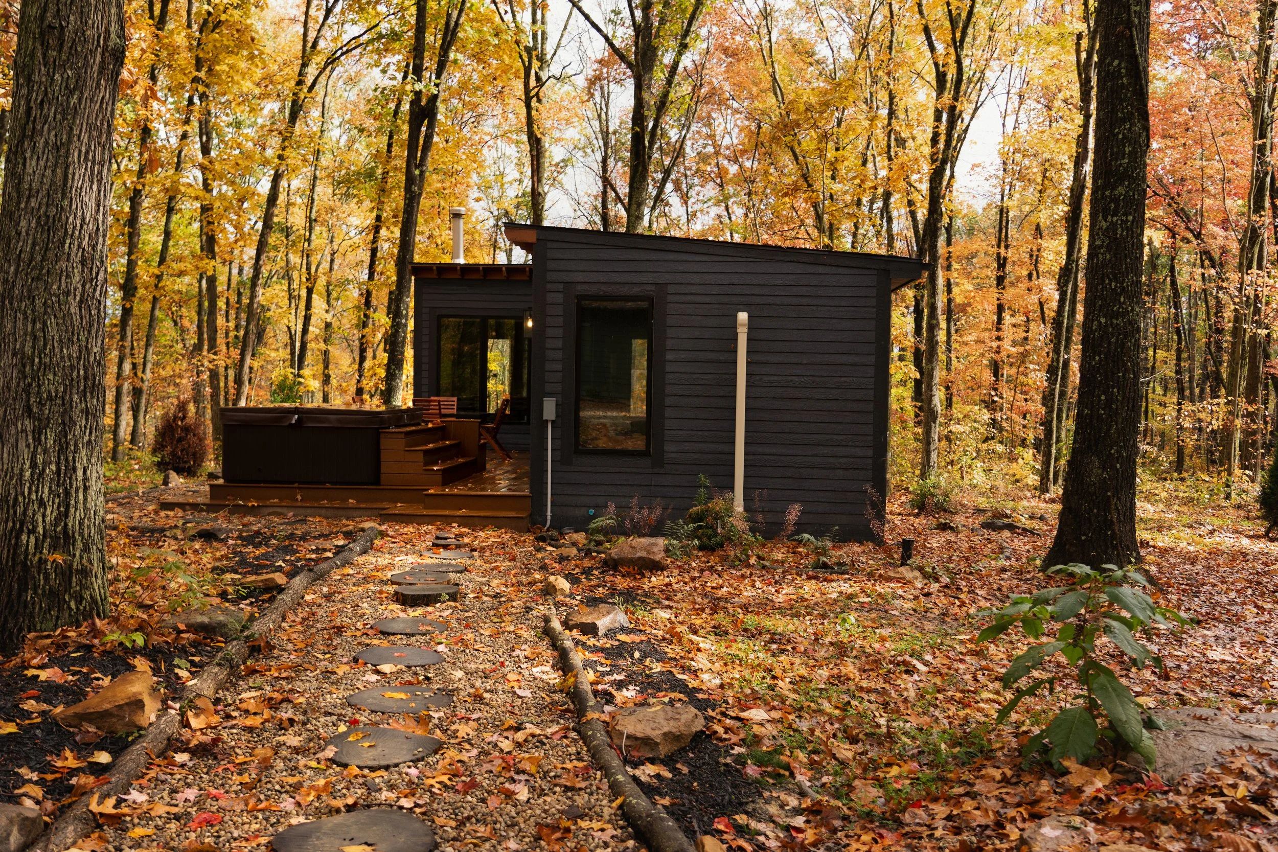 Modern Cabin in the woods at Wilder Hocking Hills Ohio Black exterior
