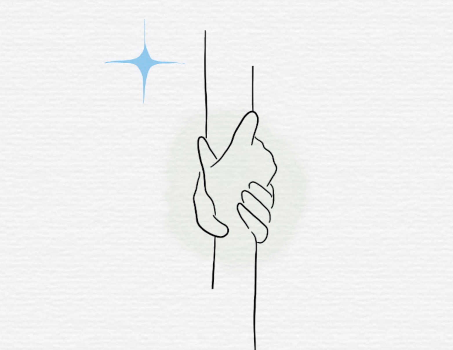 Minimalist line drawing of a hand touching a hanging string with a star in the upper left corner.