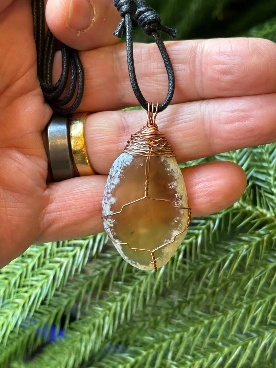 Copper Wire Wrapped Agate Slice Necklace