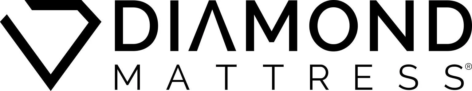 Logo for Diamond Mattress featuring a stylized diamond shape and the brand name in black text.