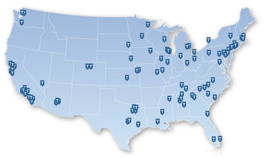 Map of the United States showing TRUE Network Advisors locations and national benefits advisory coverage